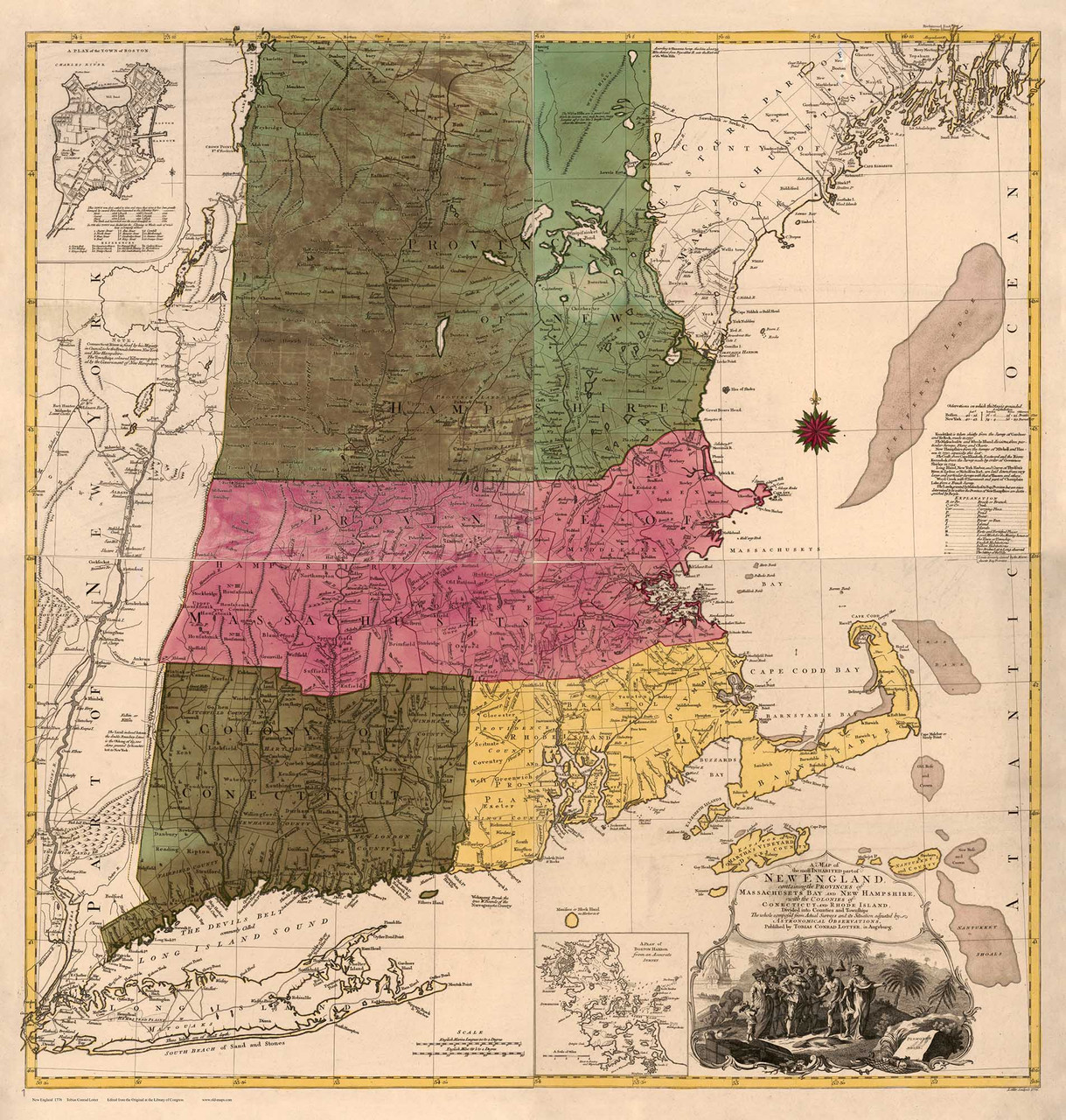 New England 1776 Old Map Reprint - Lotter - Color